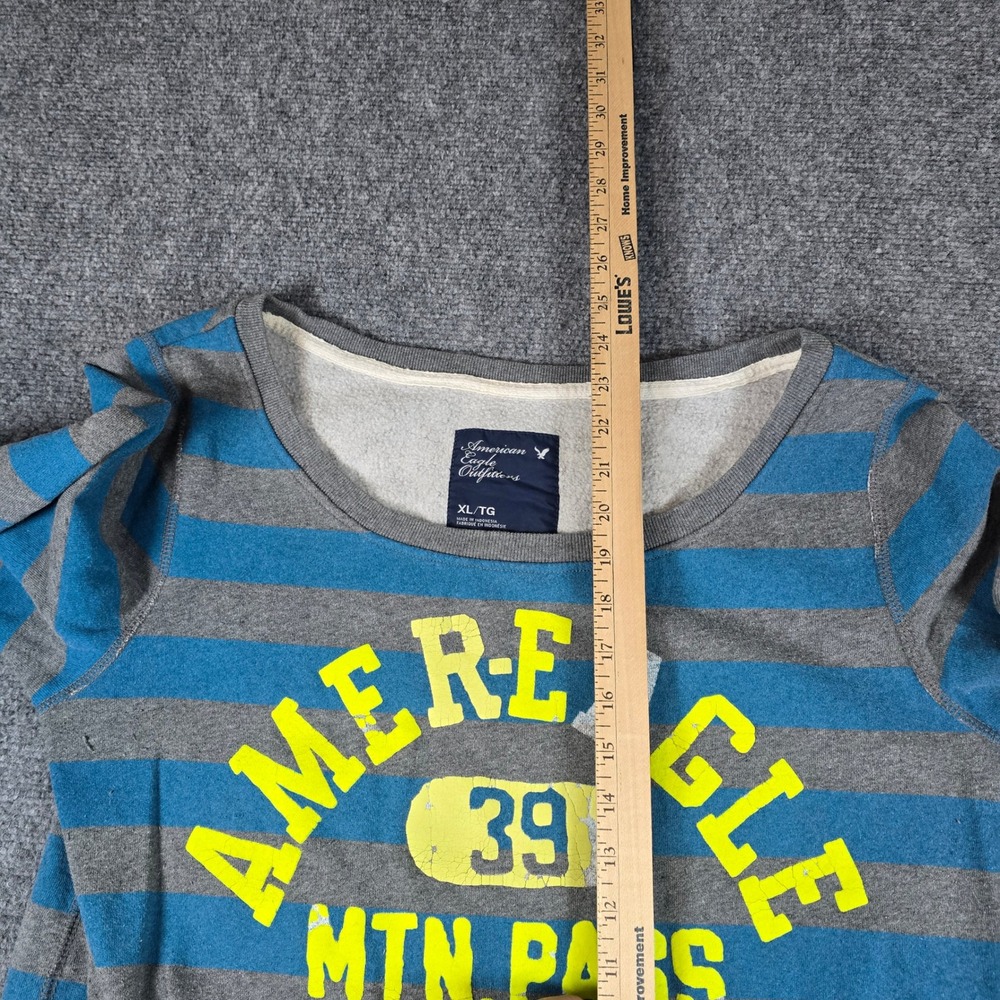 American Eagle Outfitters Striped Sweatshirt Blue Gray Yellow Logo‎ XL TG - Picture 7 of 12